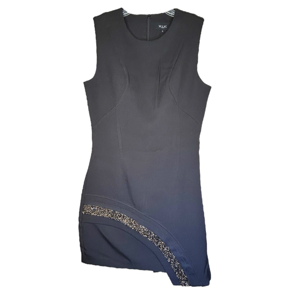 $450 Maac London Shimmer 4 Small Dress Black Sparkle Hem Structured Bodycon NWT